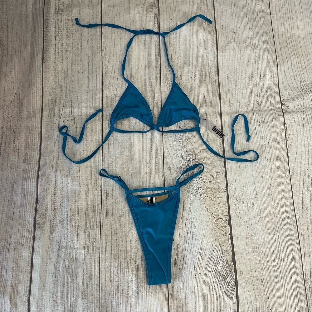 NWT FOR PLAY Women’s Turquoise Teal Triangle Bikini 2 Piece Swimsuit Size XL